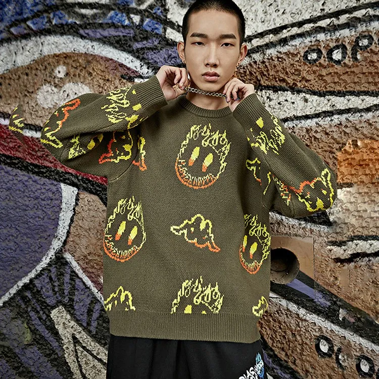 Loose Fit Sweater Unisex Pea Army Green-2