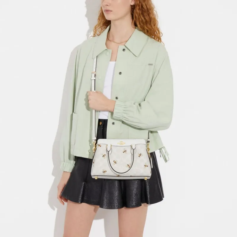 COACH Darcie Coated Canvas With Smooth Leather Shoulder Bag, Crossbody Bag, Handbag Medium Size Women's White-4