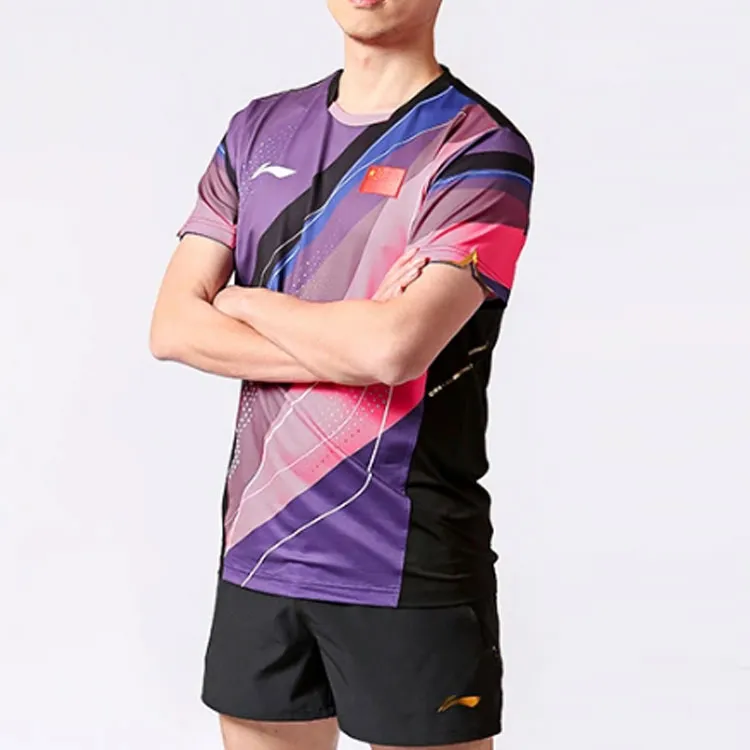 LiNing Table Tennis Series T Shirt Men's Fluorescent Lotus Pink-3