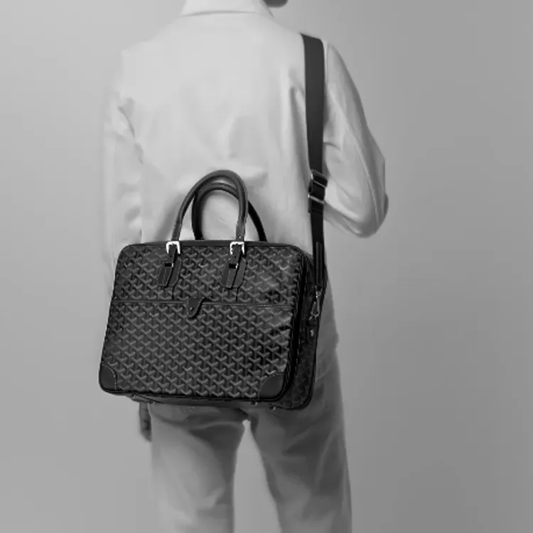 GOYARD Ambassade Canvas With Leather Handbags Briefcases Medium Size Men's Gray-5