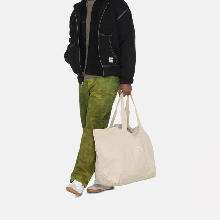 Stussy Cotton Canvas Tote Bag, Shopping Bag, Canvas Bag, Handbag Extra Large Unisex Ecru-5
