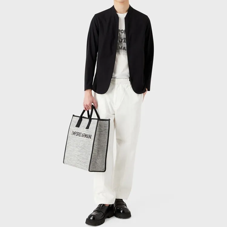 EMPORIO ARMANI Logo Letter Misaligned Print Crew Neck Pullover Short Sleeved T Shirt Men's White-2