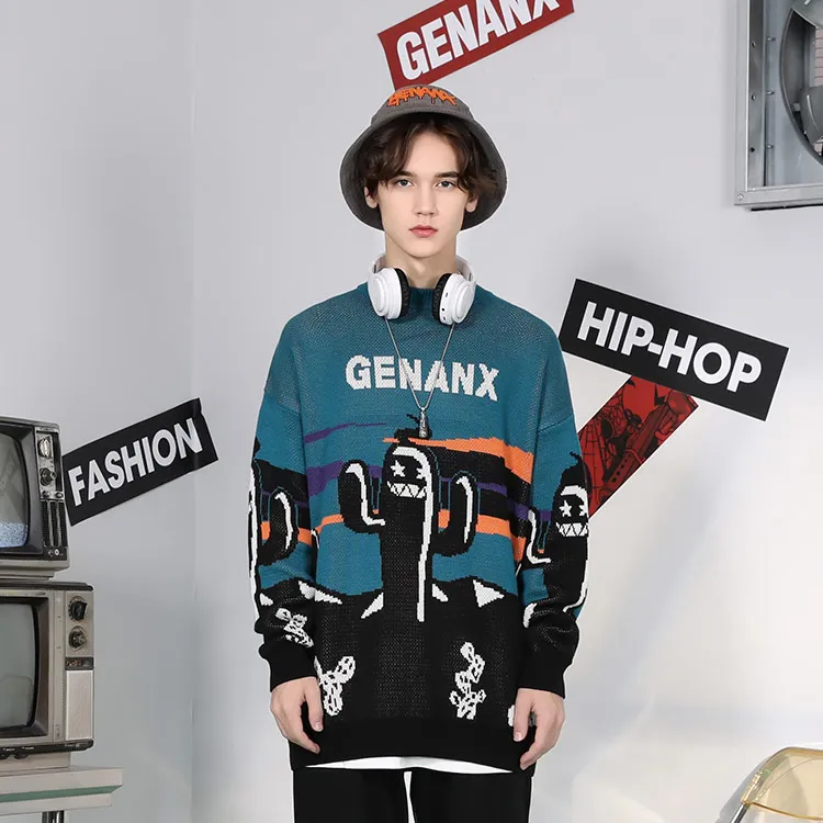 Loose Fit Sweater Unisex Black Blue-2