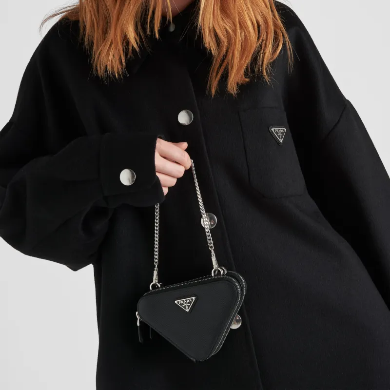 PRADA Saffiano Leather Portable One Shoulder Crossbody Clutches Mini Women's Black-8