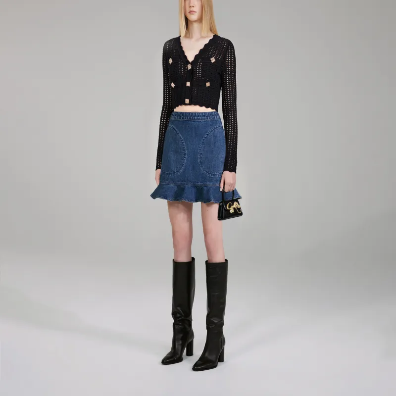 Self-portrait Denim Short Skirts Women's Blue-3