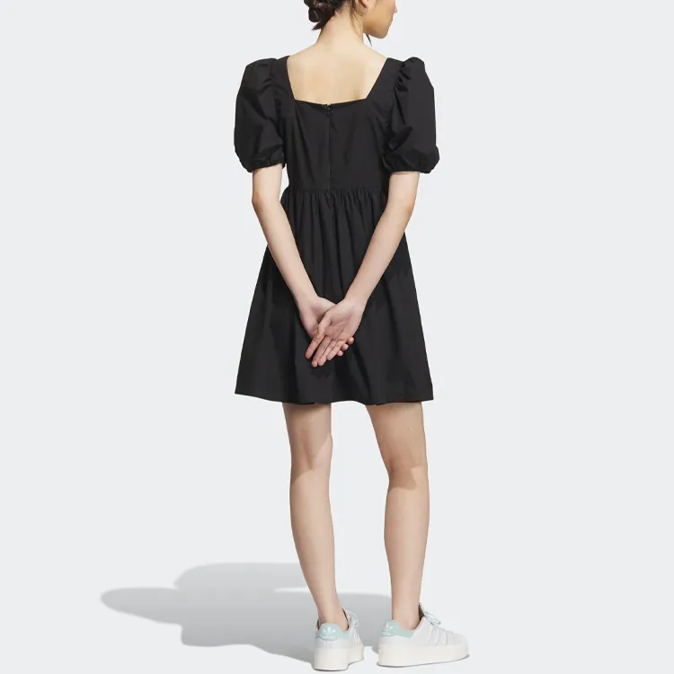 adidas originals X Monkey Kingdoml Women's Square Neck Lantern Sleeve Dress Black-2