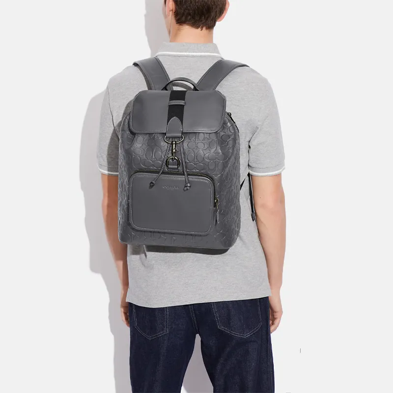 COACH Sullivan Cow Leather Patchwork With Fabric Backpack Large Size Men's Gray-5