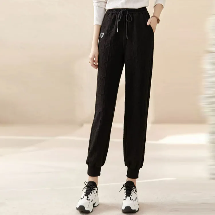 OUNIXUE Knitted Sweatpants Women's Black-2