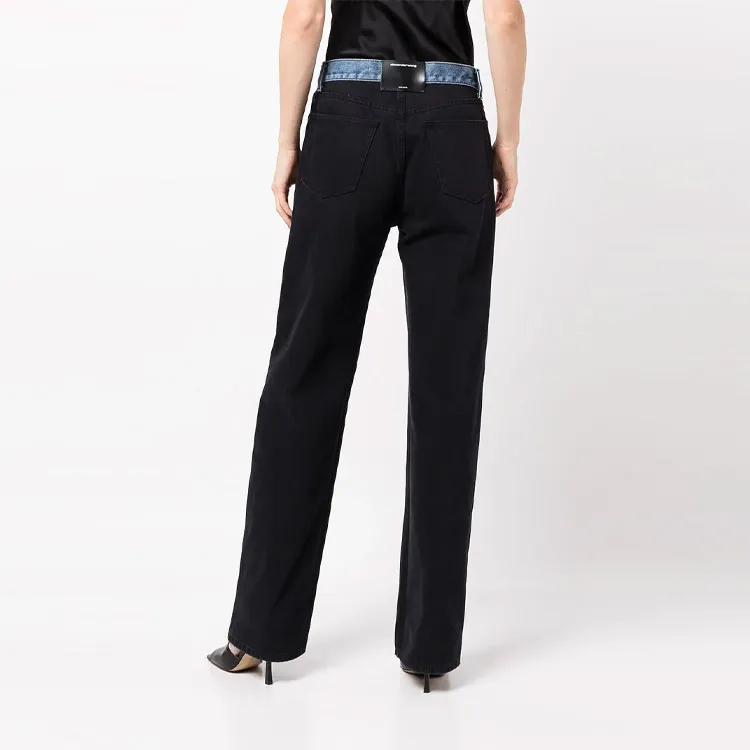 T By Alexander Wang Contrast Waistband Mid Rise Relaxed Straight Jean Black-3