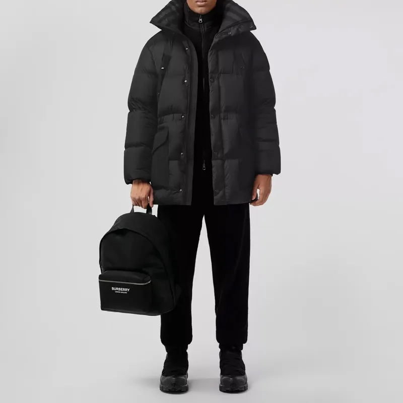 Burberry Leather Trim Backpack Men's Black-5