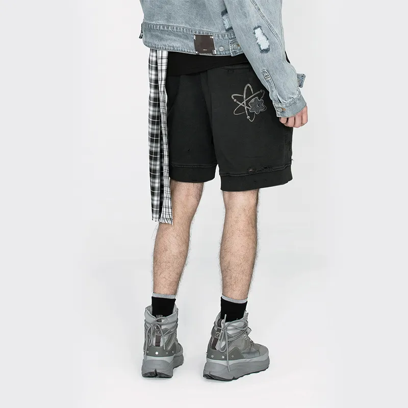 C2H4 Patched Ruin Distressed Sweat Shorts-2