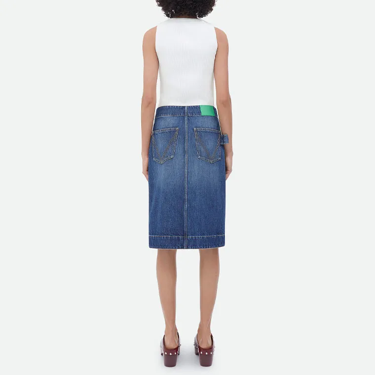 Bottega Veneta Denim Long Skirts Women's Blue-3