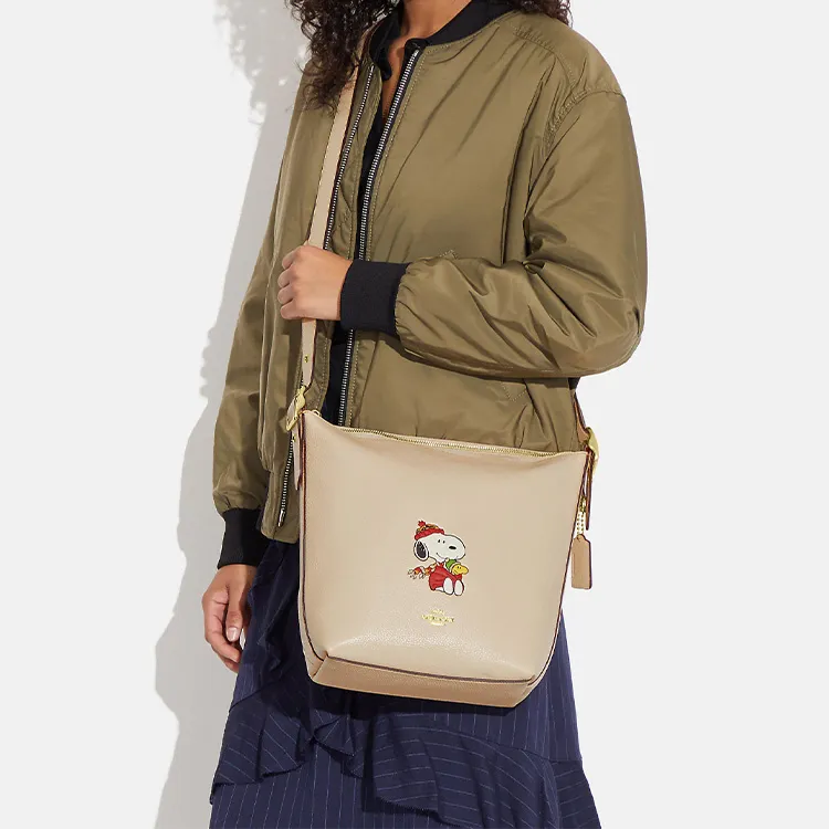 COACH Peanuts Snoopy Collaboration Pebbled Leather Shoulder Bag, Crossbody Bag Medium Size Women's Nude-3