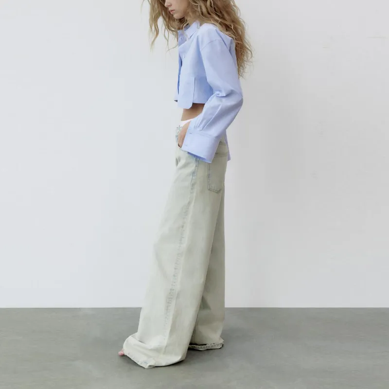 ZARA Crop Tops Women's Sky Blue-2