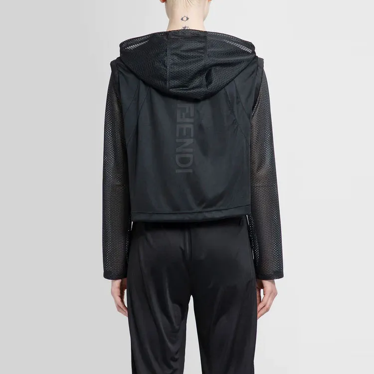 FENDI Logo print Mesh detail Hoodie-3