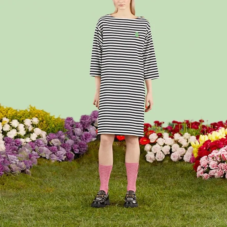GUCCI Stripe print Embroidered Dress-2