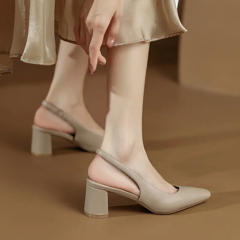 CAMEIDO Chunky Heel High Heels Women's Apricot-3