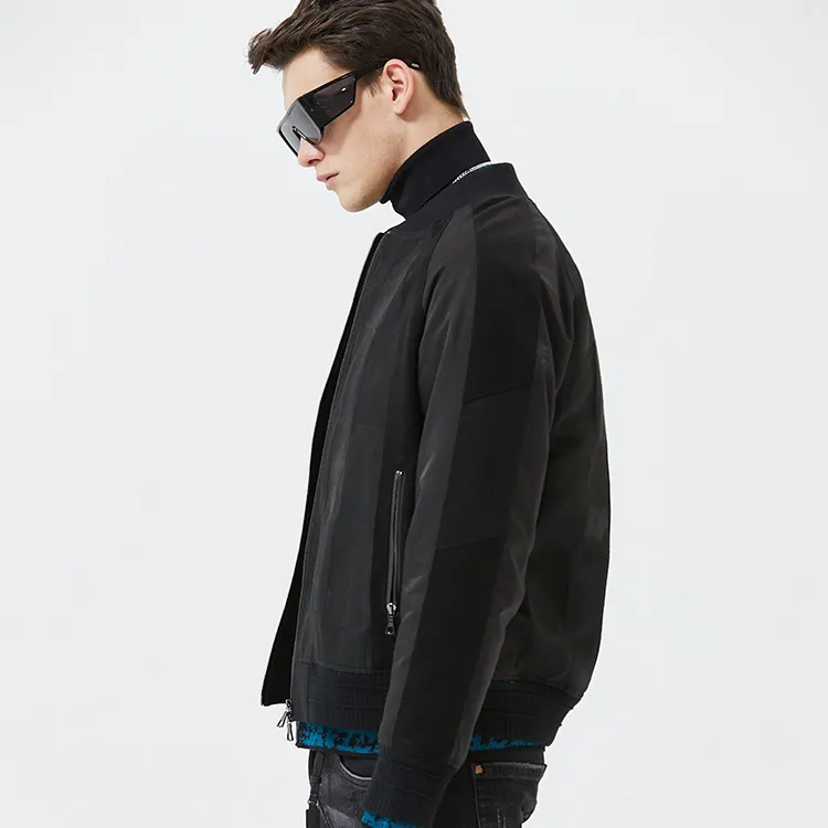 DAVID NAMAN Plaid Baseball Collar Loose Fit Puffer Jacket Men's Black-6