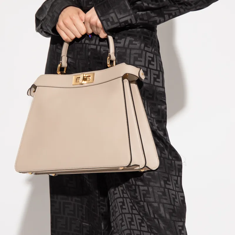FENDI Peekaboo ISeeU Cow Leather Shoulder Bag, Crossbody Bag, Handbag Medium Size Women's Light Gray-6