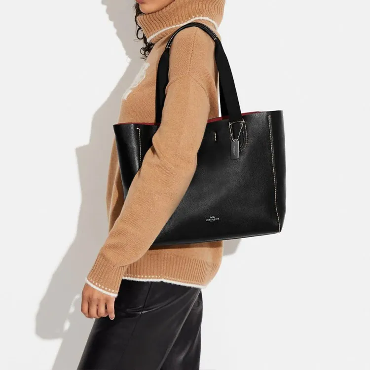 COACH Derby Pebbled Leather Tote Bag Shopping Bag Shoulder Bag Handbag Large Size Women's Black-3