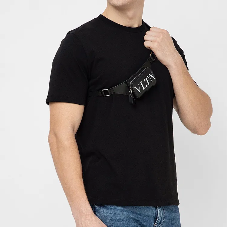 Valentino VLTN Cow Leather Fanny Pack Sling Bags Mini Unisex Black-4