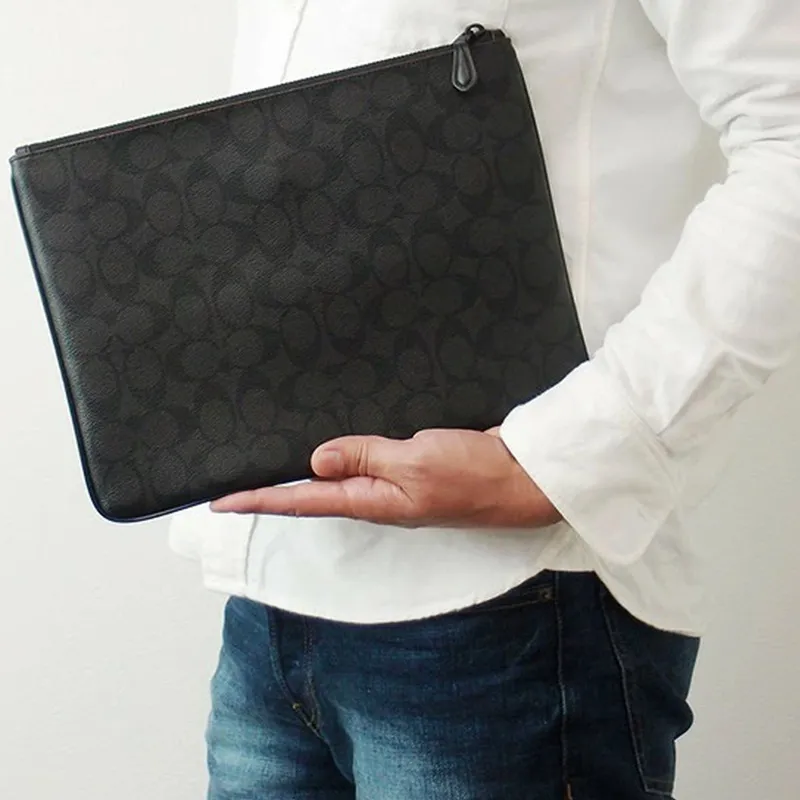 COACH Pouch Cow Leather Document Bag, Laptop Bag, Briefcase, Envelope Bag, Clutch Large Size Men's Black Gray Monogram-4