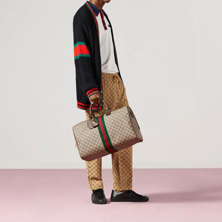 GUCCI Canvas With Leather Shoulder Bag Crossbody Bag Handbag Travel Bag Large Size Men's Brown-9