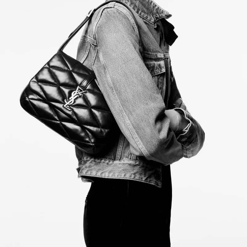 SAINT LAURENT Lacquered Finish Canvas With Lambskin Shoulder Bag Handbag Shoulder Bag Women's Black-5