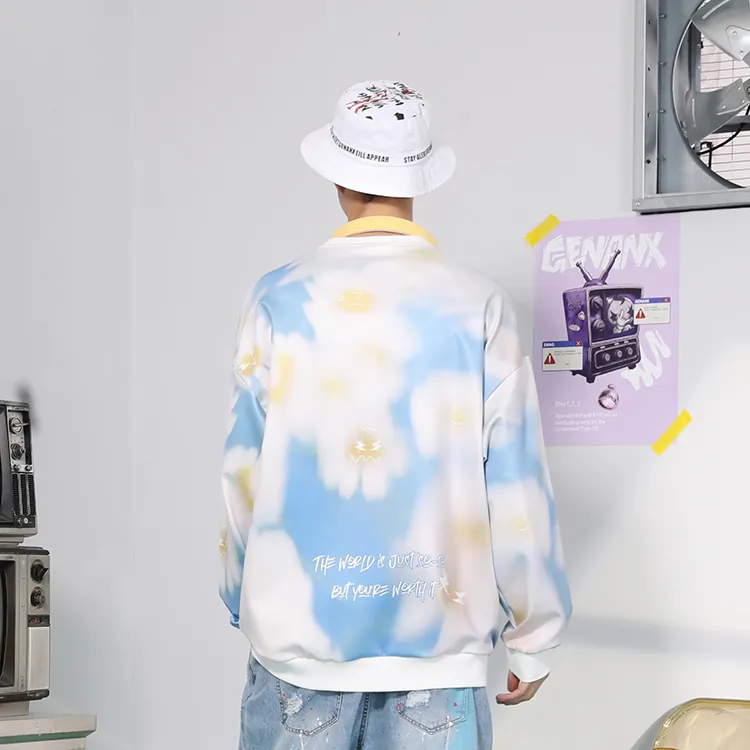 GENANX Crew Neck Loose Fit Regular Sweatshirt Unisex White Blue-2