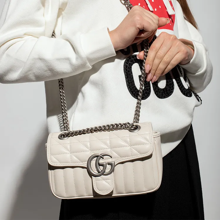 GUCCI GG Marmont Quilting Leather Shoulder Bag Crossbody Bag Mini Women's White-5