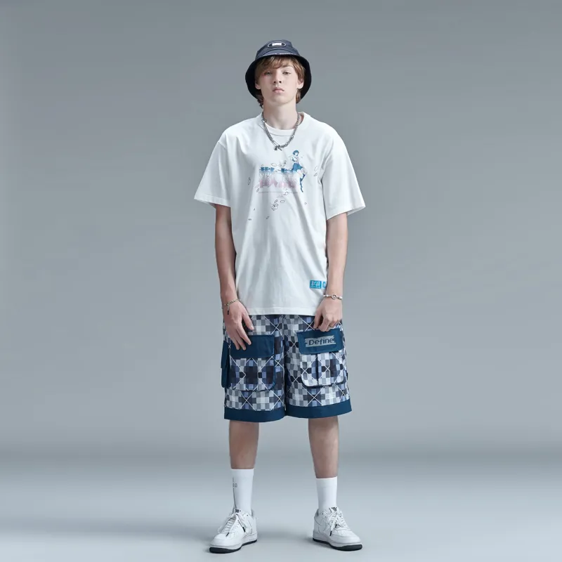 Guuka Casual Shorts Men Blue Plaid-2