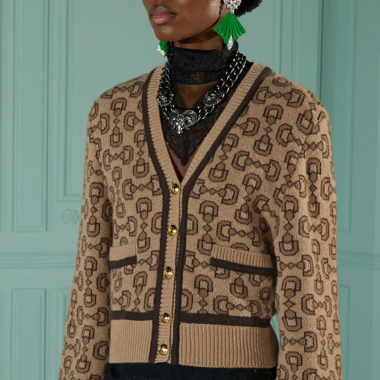 GUCCI Horsebit Intarsia knit Cardigan-4