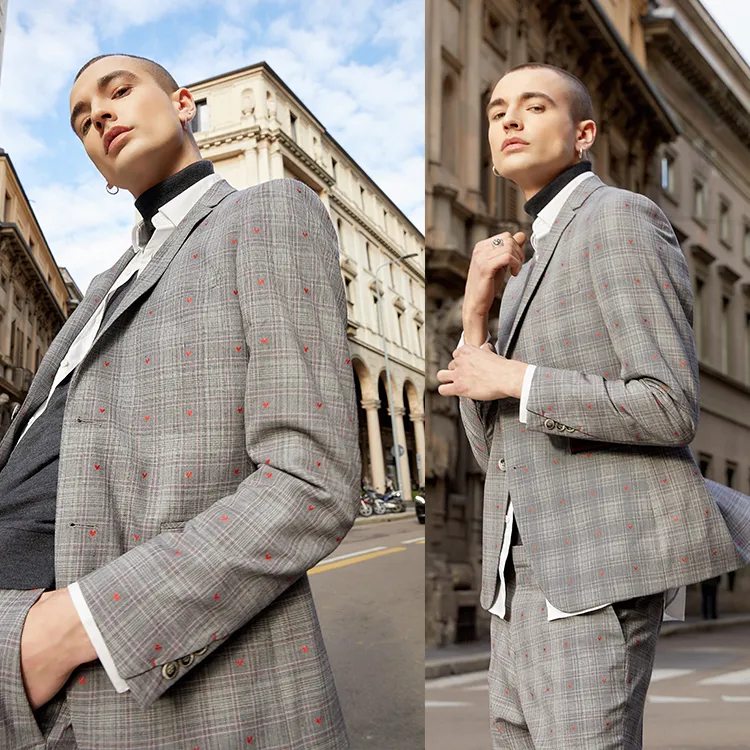 DAVID NAMAN Business Suits Coats Men's Gray-3