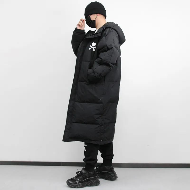 Tokidoki Letter Geometric Pattern Hooded Loose Fit Thickened Long Puffer Jacket Unisex-2