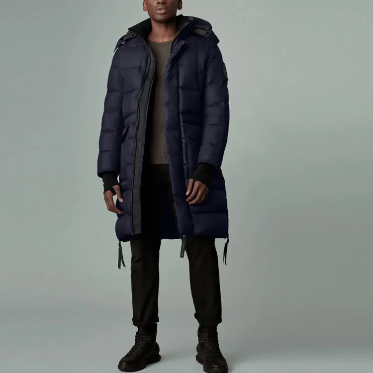 Canada Goose Warwick Series Solid Color Detachable Hood Mid-Length Down Jacket Men's Marine Blue-1