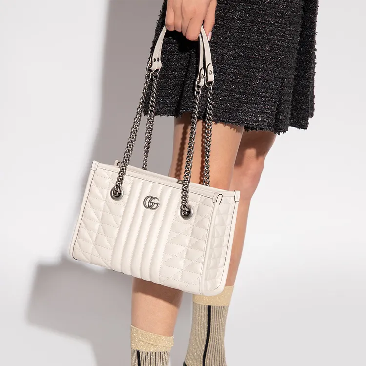GUCCI GG Marmont Leather Shoulder Bag, Crossbody Bag Small Size Women's White-5