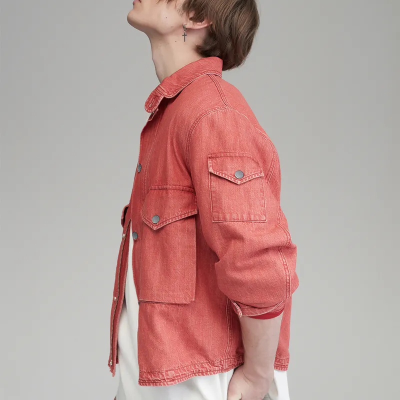 Prth Promethean Loose Fit Denim Jacket Men's Red-6