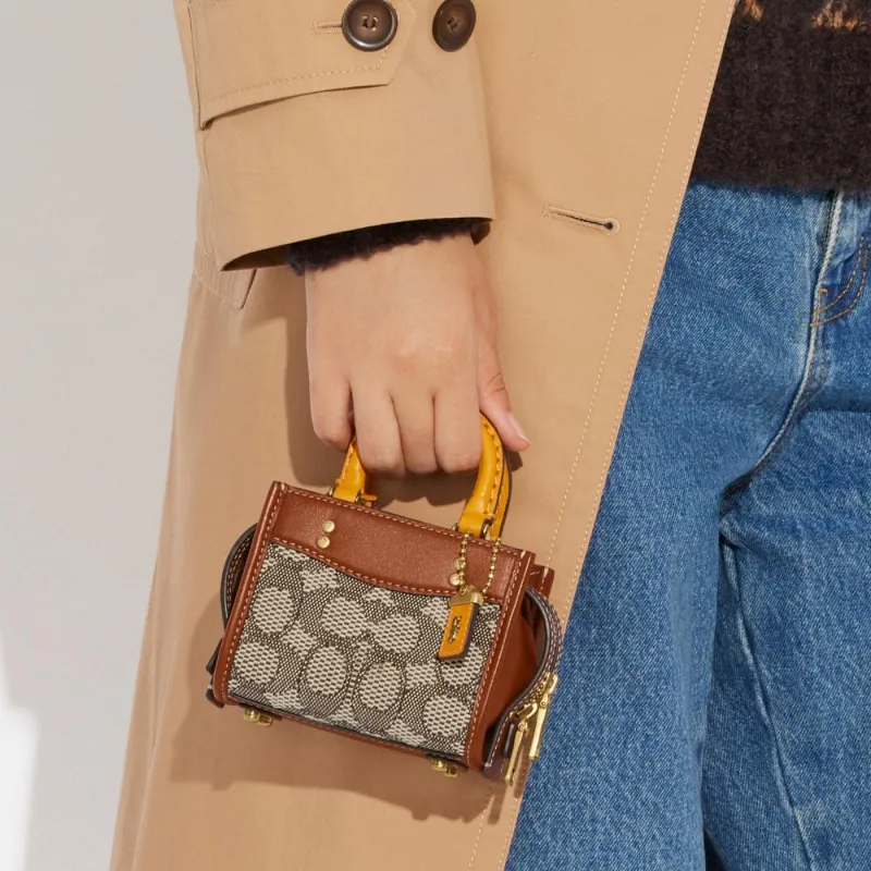 COACH Rogue Jacquard Fabric With Leather Shoulder Bag Crossbody Bag Handbags Mini Women's Brown-4