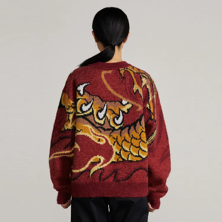 OCCUPY Oriental Dragon Rising Sweaters Unisex Burgundy-2