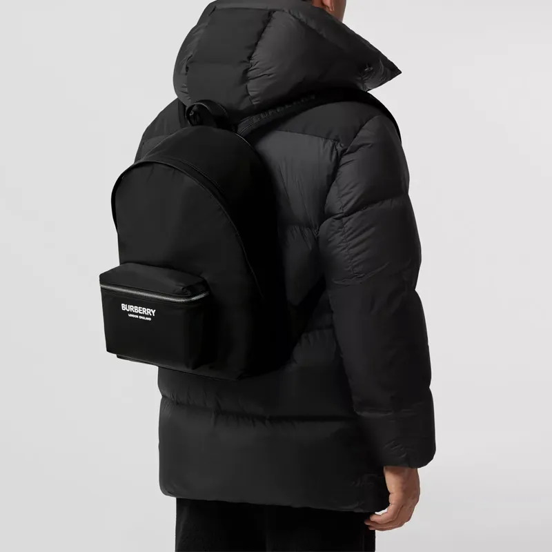 Burberry Leather Trim Backpack Men's Black-6