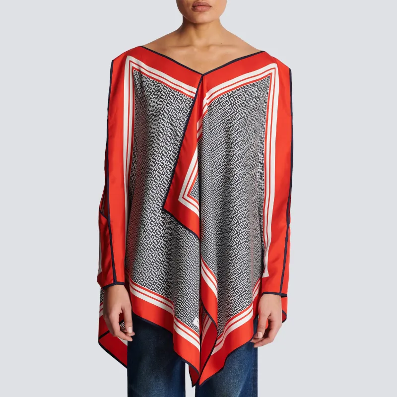 BALMAIN Monogram print Silk Scarf Dress-3