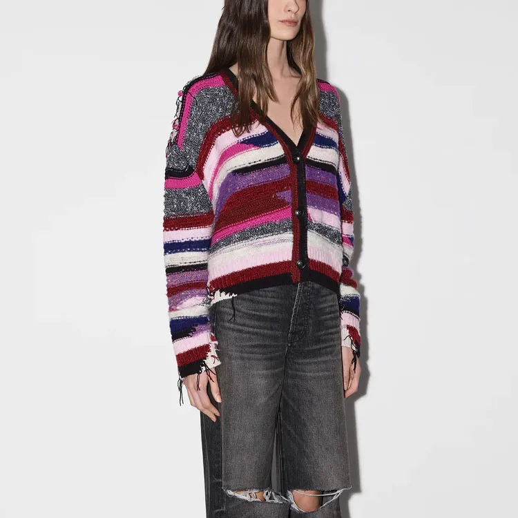 AMIRI Striped Fringe Detailed Cardigan-3