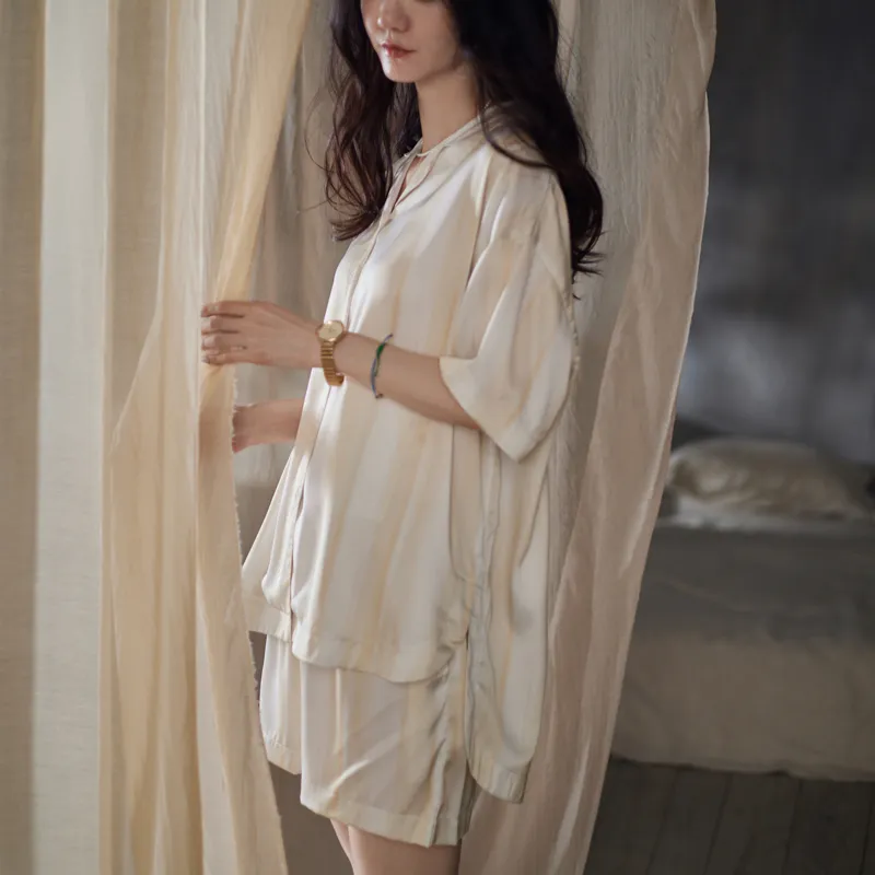 Same Language Pajama Set Women's Apricot White Stripes Gradient-26