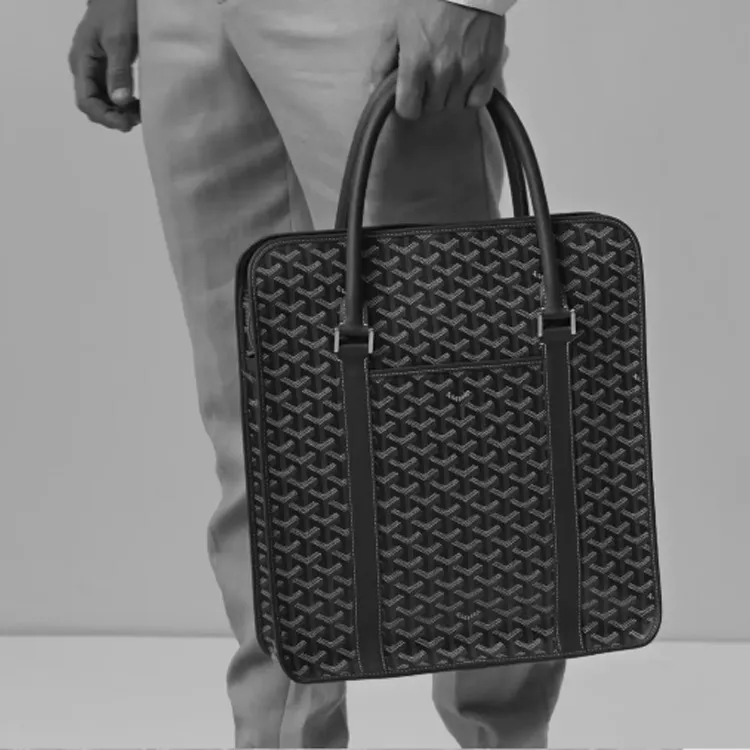 GOYARD Bourgogne Canvas With Leather Handbag Unisex Black-4