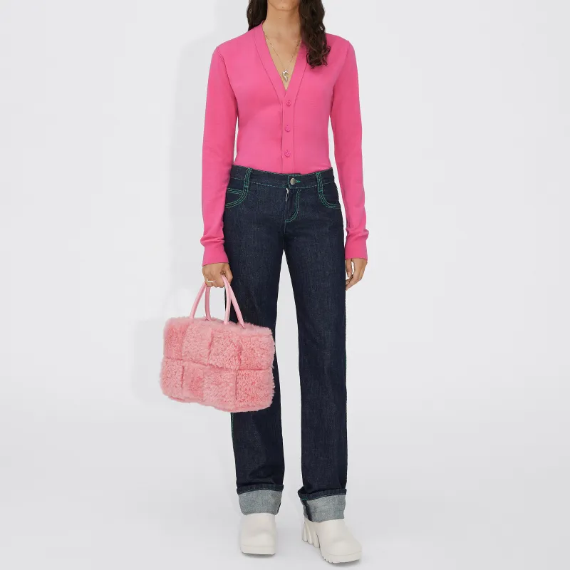 Bottega Veneta ARCO Shearling And Sheepskin Tote Bag Shopping Bag Handbag Small Size Women's Pink-4