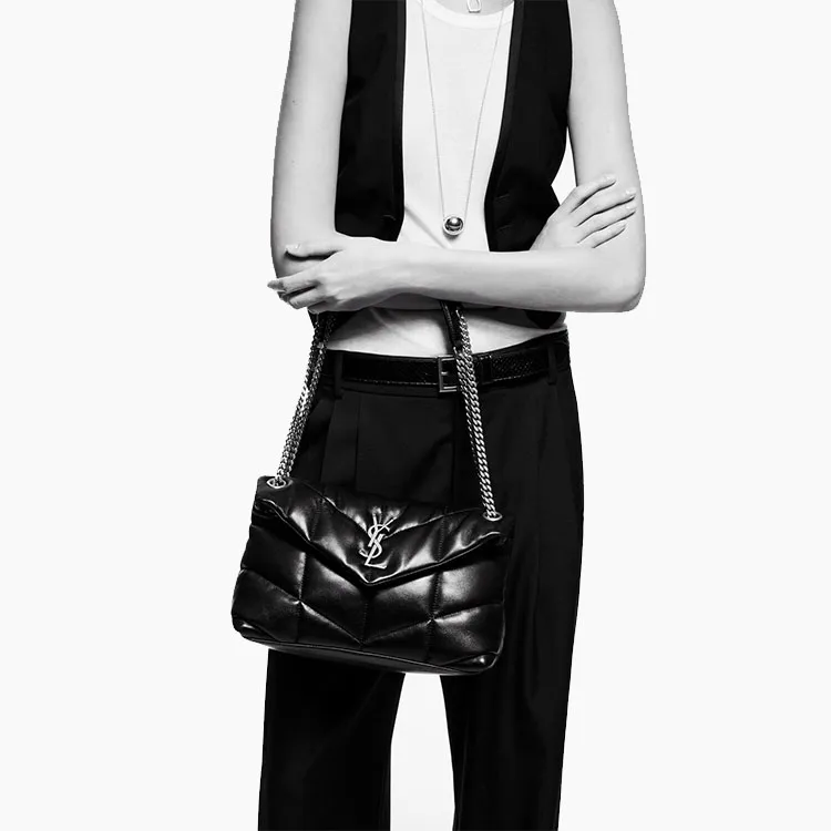 SAINT LAURENT Puffer Logo Plaque Small Shoulder Bag-8