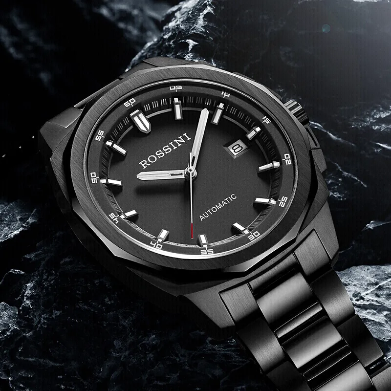 ROSSINI Medallion Collection Automatic Mechanical Movement Stainless Steel Watchband Watch Men's Watches Black Dial-1