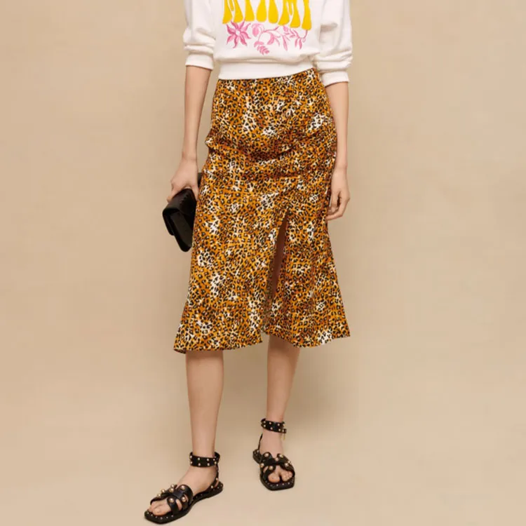 Maje Casual Long Skirts Women's Leopard Print-1
