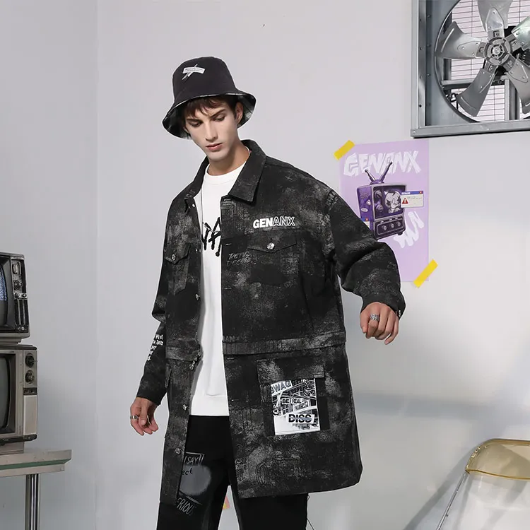 GENANX Trench Coats Unisex Black Gray Color-3