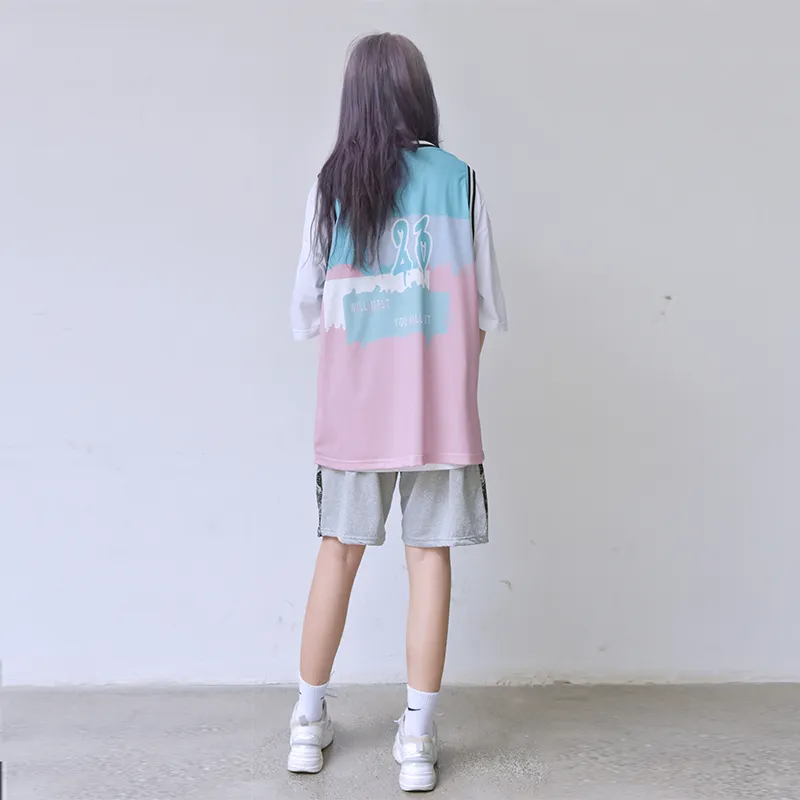 FireMonkey Basketball Jerseys Unisex Blue Pink-3
